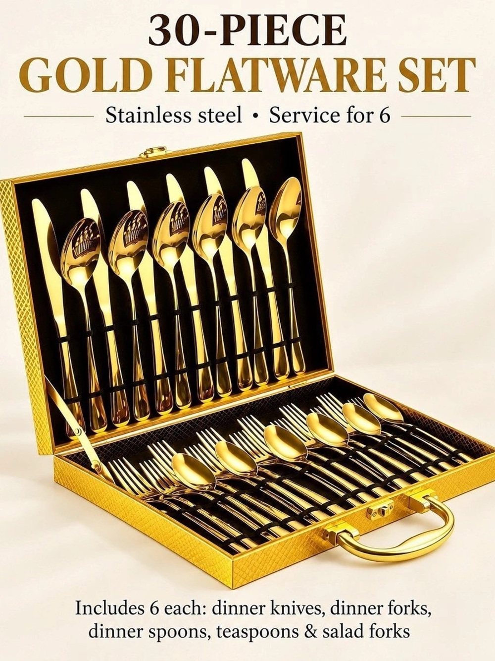 30-Piece Gold Flatware Set Gold Stainless Steel Flatware Set